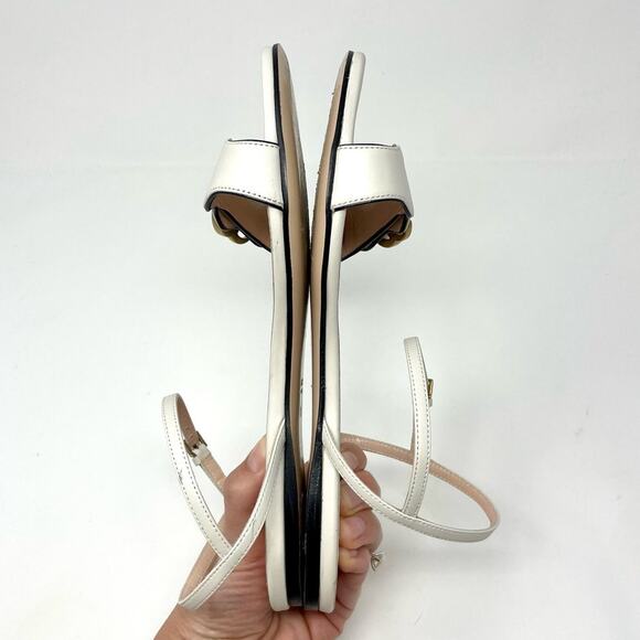 Gucci Marmont Interlocking GG Leather Ankle Strap Flat Sandals White Gold EU 36 - Picture 6 of 14